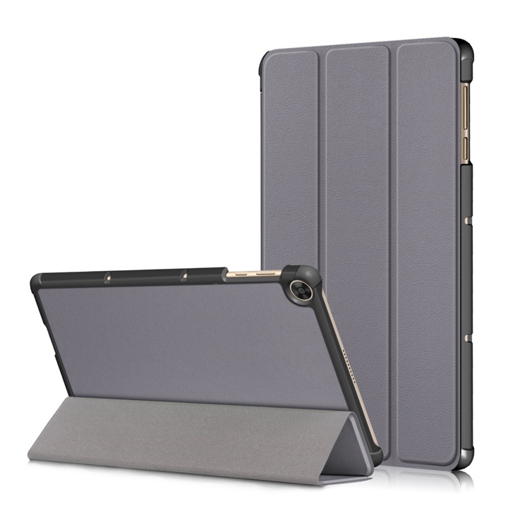 Huawei Enjoy Tablet 2 10.1 hüvelykes / Honor Pad 6 10.1 hüvelykes tablettok, PU bőr, vízszintes kialakítás, háromszorosan összecsukható állvánnyal, alvás/ébresztés funkcióval, szürke