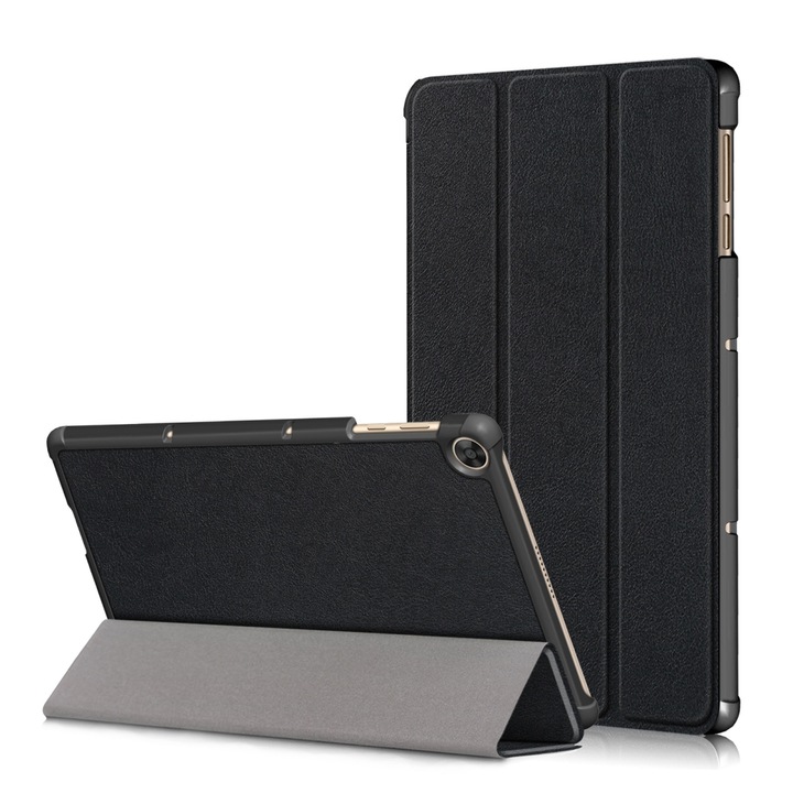 Huawei Enjoy Tablet 2 10.1 hüvelykes / Honor Pad 6 10.1 hüvelykes tablettok, PU bőr, könyv alakú, háromrészes állvánnyal és alvó/ébresztő funkcióval (fekete)