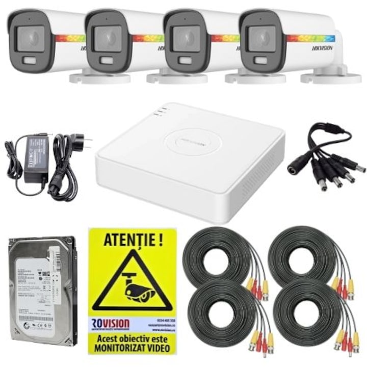 Kit supraveghere video Hikvision 8MP, cu 4 camere 8MP de exterior/interior MK573