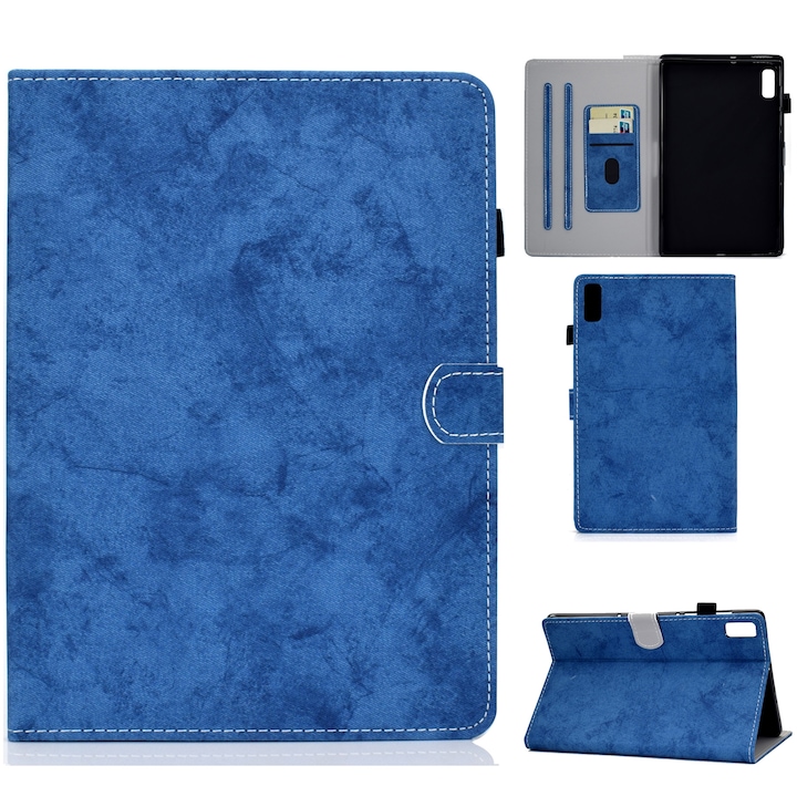 Husa tableta pentru Lenovo Tab M9, textura din material textil de tip marmura, Albastru
