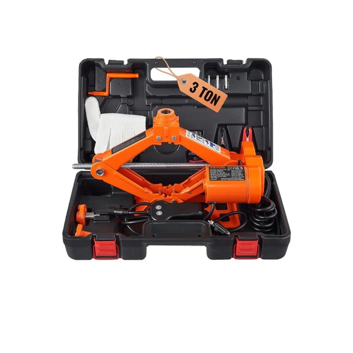 Cric electric auto, capacitate 3 tone, ridicare 130-370 mm, alimentare 12V, constructie din otel