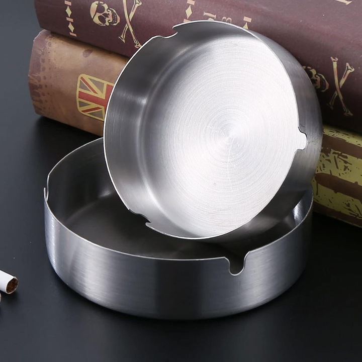 5 darabos kerek rozsdamentes acél hamutartó készlet kültéri és beltéri használatra, 3 cigarettatartó résszel, átmérő 10,16 cm, magasság 3,05 cm, ideális teraszokra, éttermekbe, bárokba vagy otthoni használatra