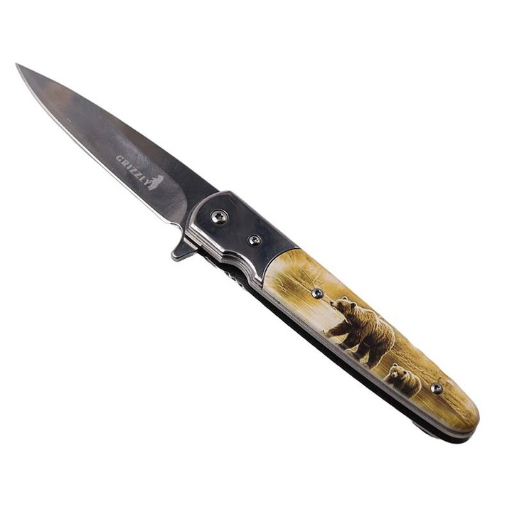 Briceag Universal din Otel cu Deschidere Manuala, Prindere pe Curea, Design cu Urs ii, pentru Camping, 21 cm, Dalimag