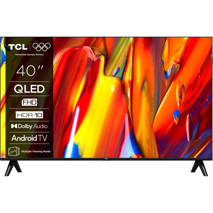 TCL 40V5C QLED Smart TV, 100 см, Full HD, Android TV, Dolby Audio, Черен, Клас F