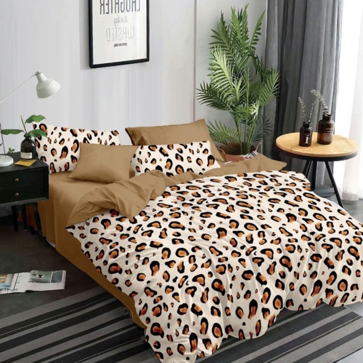 Lenjerie de Pat, Finet Superior, Cearsaf cu Elastic, 6 piese, 2 persoane, 180x200cm, Animal Print, Multicolor