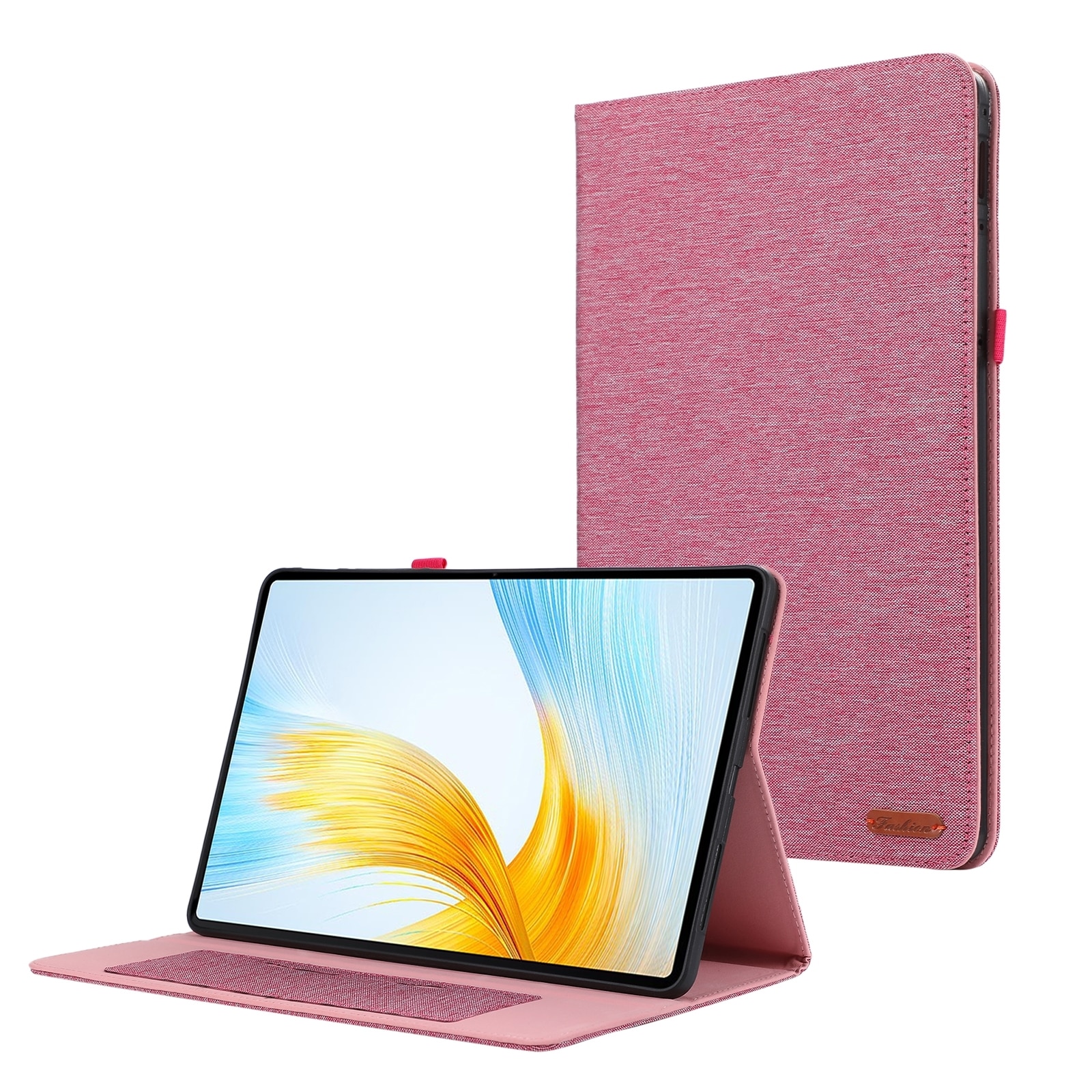 Husa tableta pentru Honor Pad X8a / X9, textura panza, design orizontal tip carte din piele PU + TPU (rosu roz)