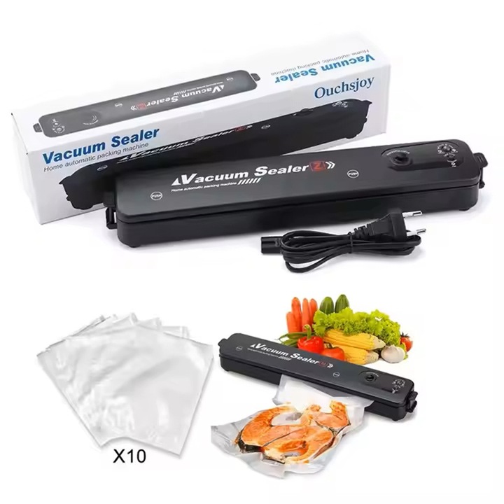 Aparat de Sigilat si Vidat alimente si obiecte, Daismart®, 10 pungi cadou, vidare umeda/uscata/soft, 90W, 220V, portabil, negru