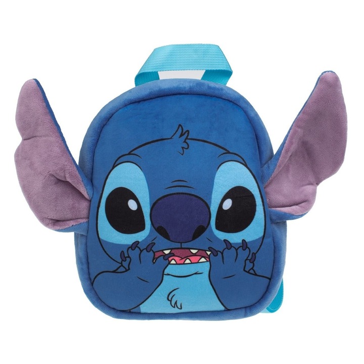Rucsac Copii Plus Catifelat Stitch Bleu Mov Cu Urechi 17.5x7x21cm