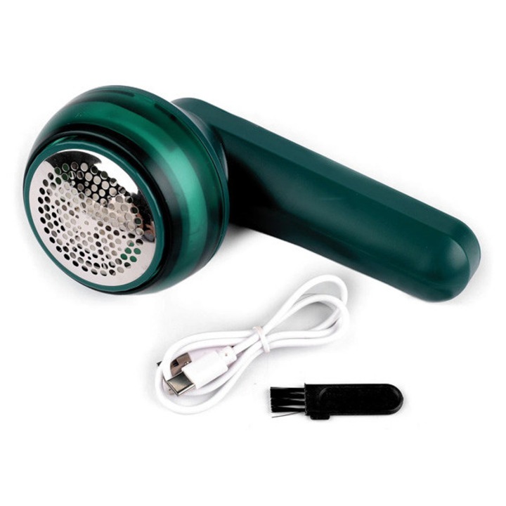 Elektromos szösztelenítő, ruhákhoz/ágyneműhöz/takarókhoz, erős szívóerő, 6 penge, közvetlenül a hálózatról USB-n és 120 cm-es kábellel működtethető, 18,5 x 7,8 x 7,8 cm, zöld