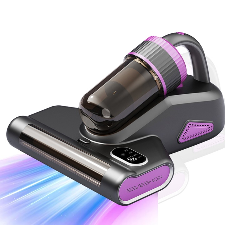 Aspirator Antiacarieni, SeveShop®, Aspirator Cu Filtru HEPA Lavabil, Perie Rulou, Vibratii Deprofundare, Lampa UV-C Pentru Sterilizare, Ideal Pentru Saltele, Aspirator Cu Actiune Profunda, Usor De Manuit, Aspirator Saltea Compact, Violet
