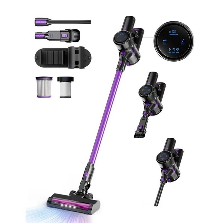Aspirator vertical, 22Kpa, 250W, reglare cu 3 viteze, conducta de aer cu filtru cu 6 straturi, potrivit pentru lucrarile de curatare casnica, violet