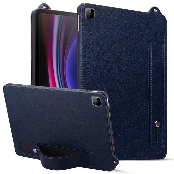 Husa tableta pentru Honor Pad 6 / X8 / X8 Lite, piele TPU, cu bratara de mana, albastru inchis