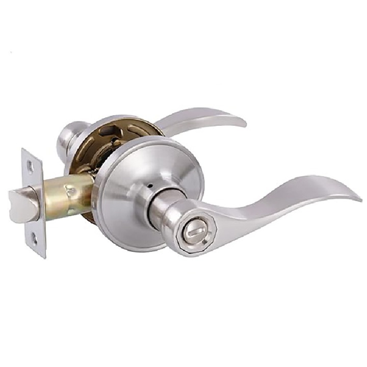 Метална дръжка за врата с розетка и патрон, брава, напълно окомплектована, BOMSTOM, ляво отваряне, Metali, за врати с дебелина 35-45 мм, Сребрист