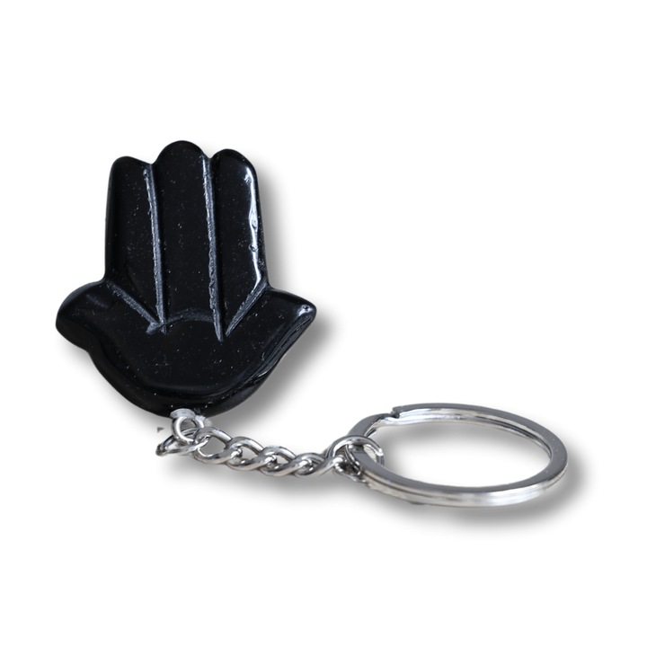 Breloc cu Mana Fatimei din Obsidian - Protectie, Noroc si Energie Pozitiva