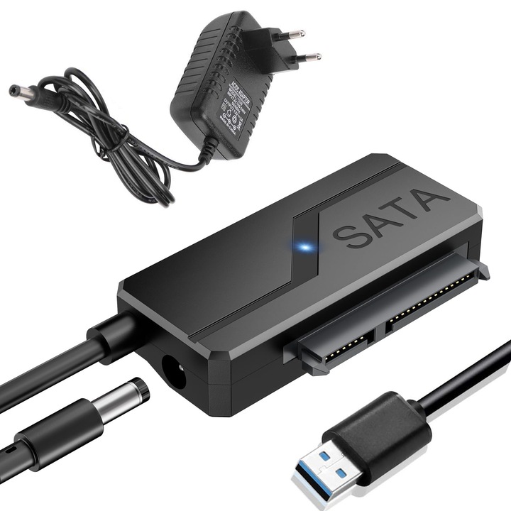 Cablu adaptor USB 3.0 SATA, Bolongking®, pentru HDD/SSD Converter 2.5/3.5 inch,12V2A sursa de alimentare plug and play, cu sursa de alimentare inclusa, Negru
