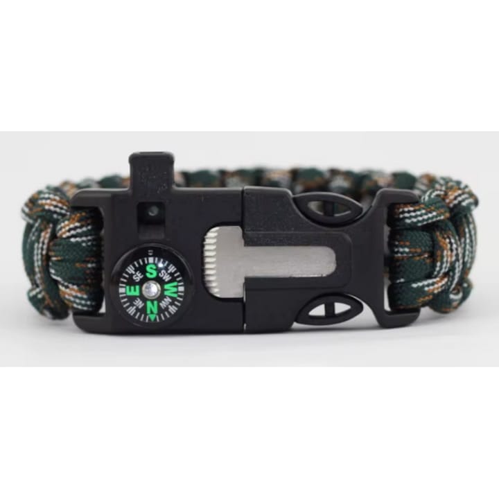 Многофункционална гривна за оцеляване от паракорд, тактическа, с компас, свирка, камуфлажно зелена
