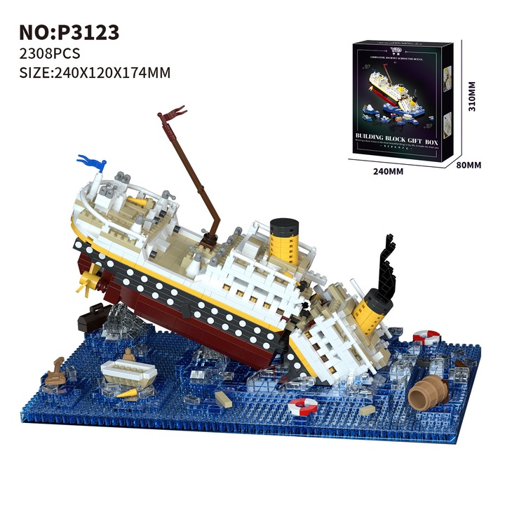 Set de constructie Titanic, WALALLA, 2308 piese, model detasabil, material ABS, pentru pasionati de nave oceanice, ideal gift for birthdays and holidays, building block toys, smart splicing design, WALALLA