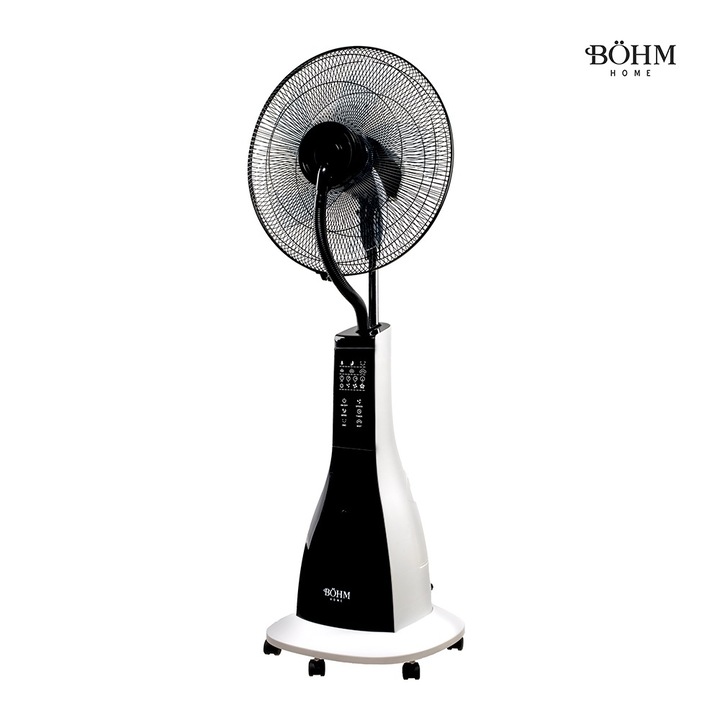 Ventilator 16" cu Pulverizare Apa si Umidificare BÖHM BSP40-RA – 90W, Motor Cupru Rezistent, 5 Palete, Rezervor 3L, 3 Trepte Viteza, Functii Ceata, Oscilatie 75°, Portabil