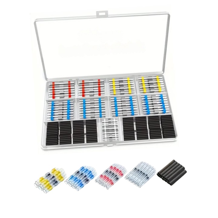 Комплект от 320 термосвиваеми конектора с горещо лепило, водоустойчиви, изолирани, за автомобилни и електрически кабели, многоцветни