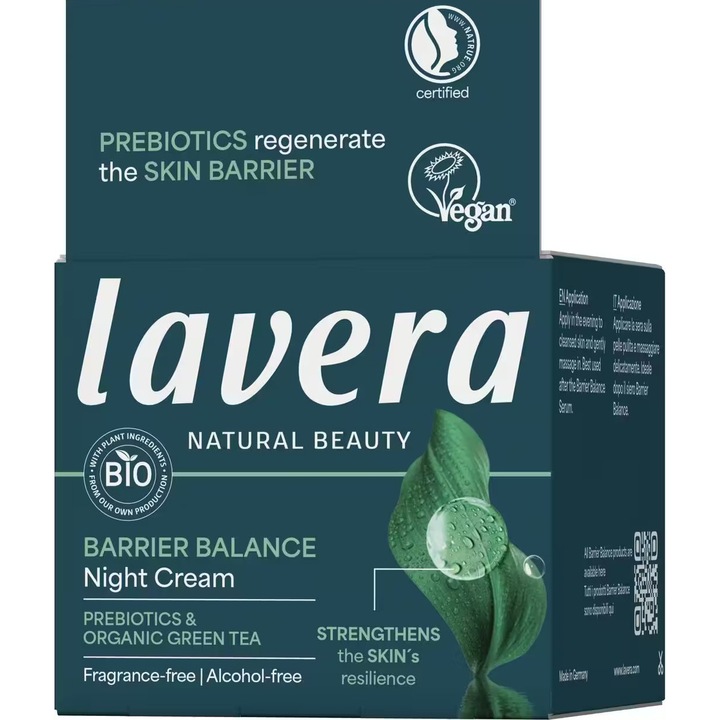 Crema de Noapte Echilibranta Barrier Balance cu Prebiotice, fara Parfum si Alcool, Unisex, 50ml - LAVERA