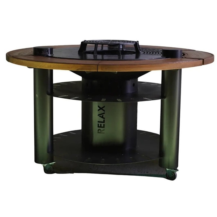 Gratar rotund cu plita Relax Together otel alimentar, suport ceaun, Negru