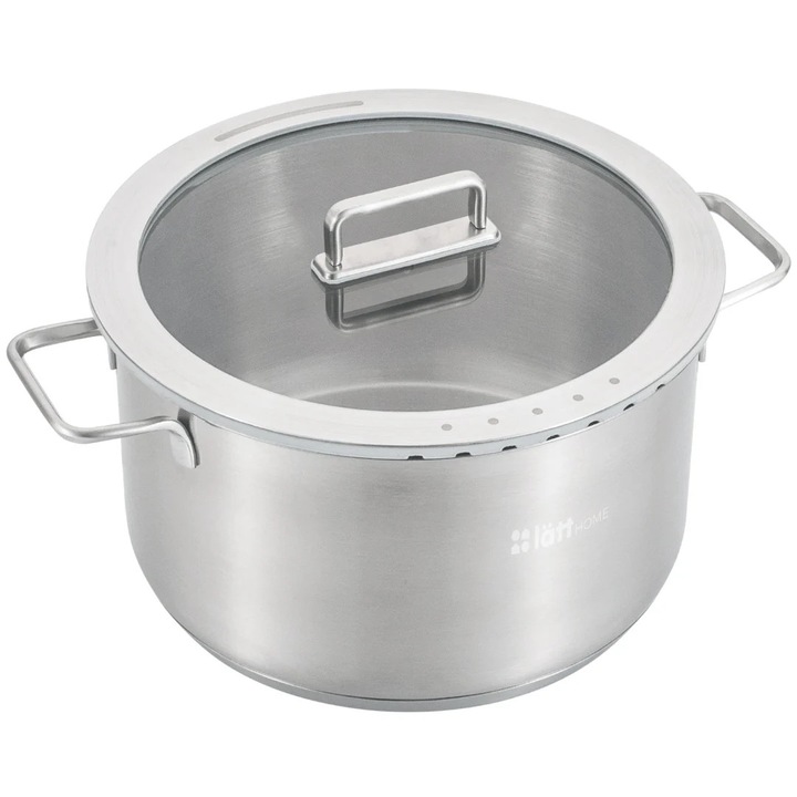 Oala inox Ø28 cm, 8 L, cu capac strecurator, Vita Collection, Full Induction 5x, interior gradat