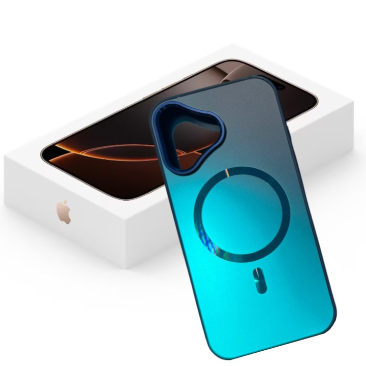 Защитен калъф за iPhone 12 Pro, съвместим с MagSafe, защита на камерата, метален вид, тюркоазен цвят