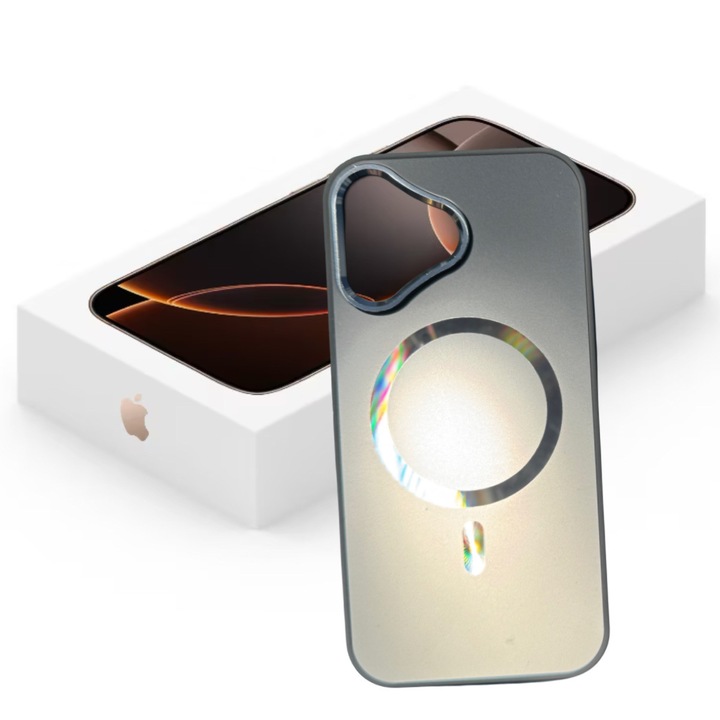 Защитен калъф за iPhone 15 Pro, съвместим с MagSafe, защита на камерата, метален вид, сребрист цвят