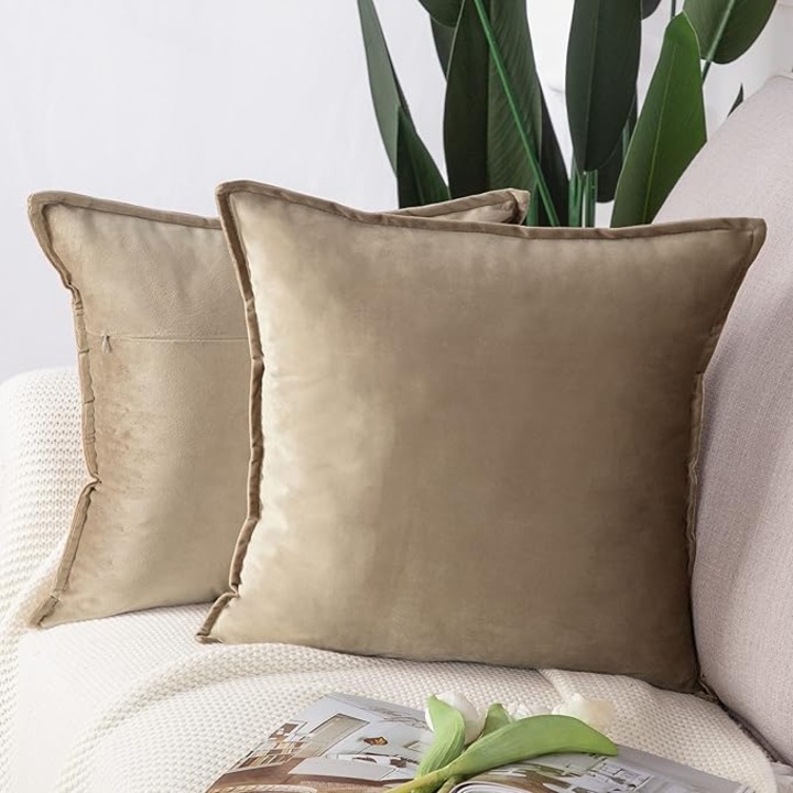 Set 2 fete de perna Miulee, 50 x 50 cm, catifea, culoare maro deschis