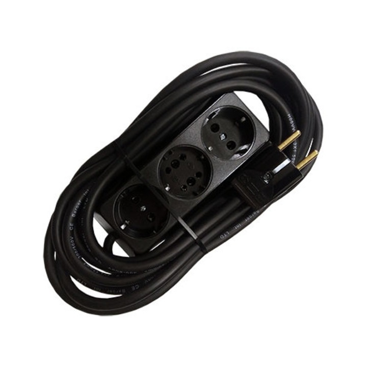 Бакелитов удължителен кабел 3-пинов 5 м 3x1.5 мм2 черен