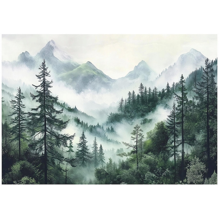 Фототапет, 3D, Мъглива гора, 150x105 см, Модерен, Нетъкан, Тапет, За Спалня, Стая, Хол, Стена, Декорация, 15623VX3