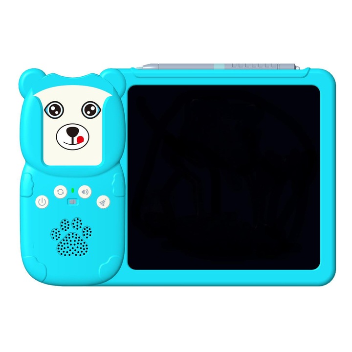 Montessori oktatójáték LCD kijelzős tablettel íráshoz és rajzoláshoz, 112 db oktatókártya-készlet, 224 szó, USB-C töltés, 3 éves kortól, kék