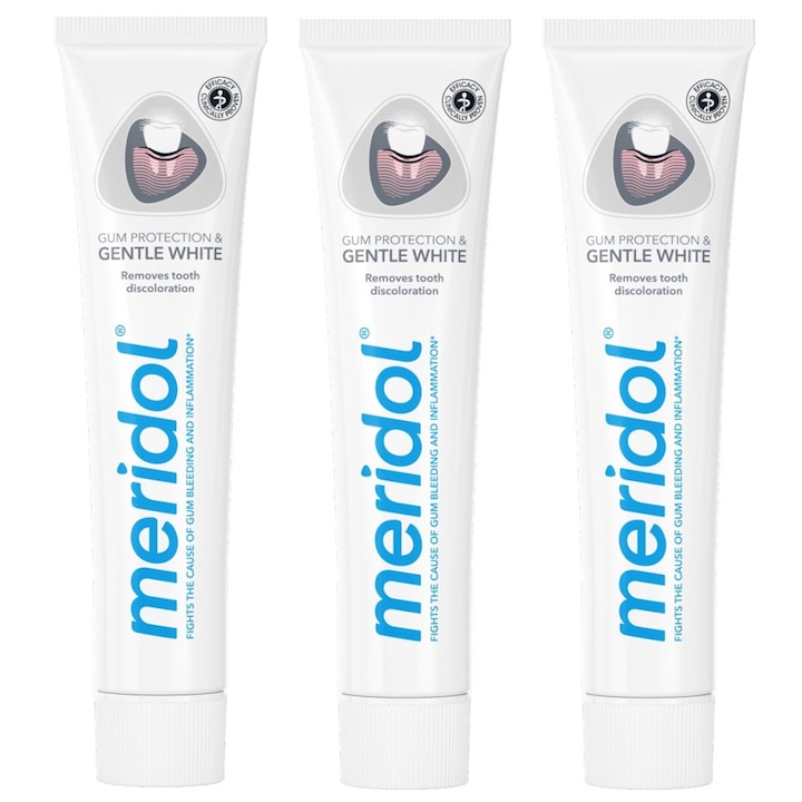 Комплект, Паста за зъби, Meridol, Gentle White, 75 мл, 3 бр.