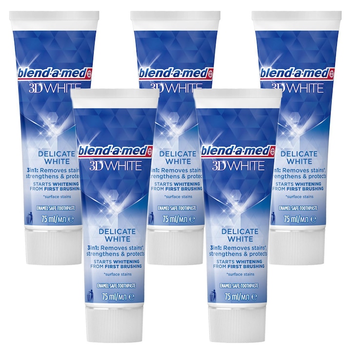Комплект, Паста за зъби, Blend-a-med 3D Delicate White, 75 мл, 5 бр.