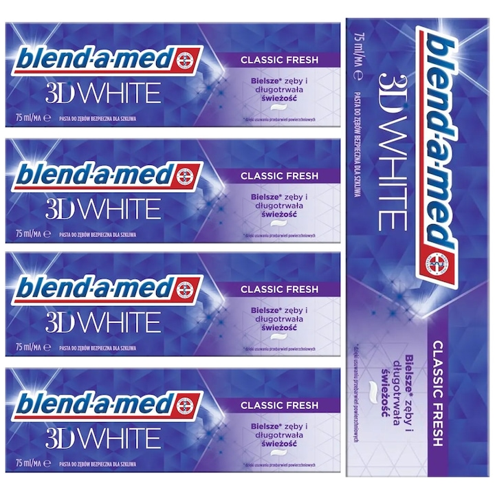Комплект, Паста за зъби, Blend-a-med 3D Classic Fresh, 75 мл, 5 бр.