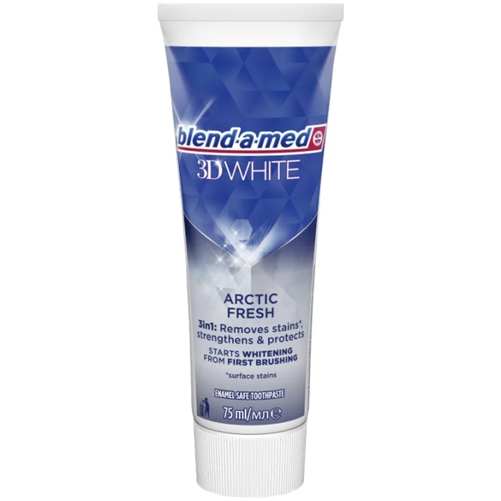 Szett, Blend-A-Med 3D White Arctic Fresh fogkrém 75 ml, fehérítő, fluor 1450 ppm, zománcvédelem, intenzív frissesség, felnőtteknek, 3 db