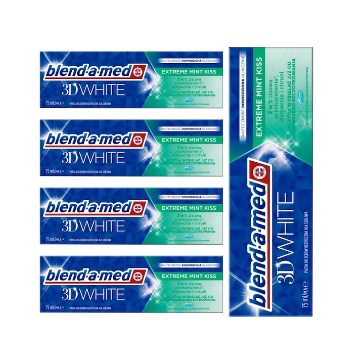 Комплект, паста за зъби Blend-a-Med 3D White Fresh Extreme Mint Kiss, 75 мл, 5 бр.