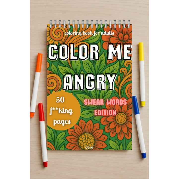 Carte de colorat pentru adulti, Color Me Angry - Swear Words Edition, Mandala, 50 ilustratii, A5, 100 pagini