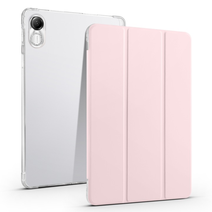Калъф за таблет Honor Pad X8 Pro / Pad X9, прозрачен TPU с 3-сгъваема смарт кожа (ледено розов)