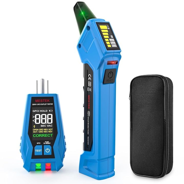 Tester de prize multifunctional, Gasitor de intrerupatoare, instrumente pentru trasarea circuitelor electrice cu tester de priza GFCI integrat, AC 90-120V, Tester de circuit cu alarma sonora si afisaj LCD color, husa de transport, WALALLA