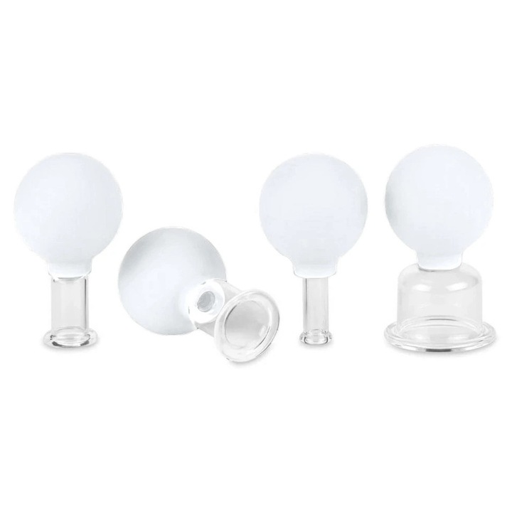 Set de 4 sticle de masaj din sticla pentru fata si corp, Fabulo, alb, dimensiuni variate