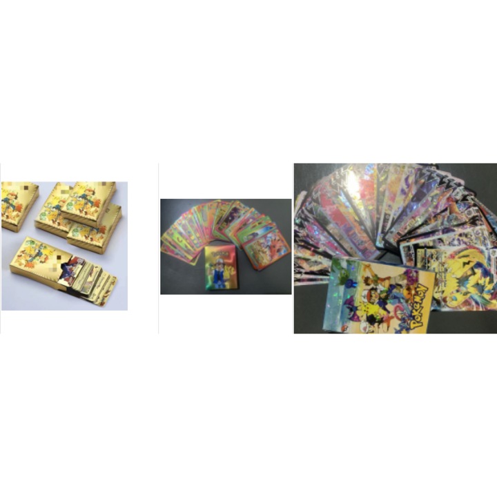 Комплект карти за игра Пикачу, игра с карти Pokemon, 6+ години, златист/цветен/диамантен