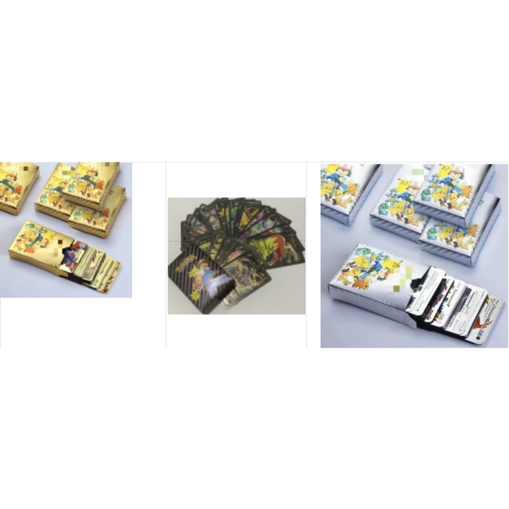 Комплект карти за игра Пикачу, игра с карти Pokemon, 6+ години, черно/златно/сребристо