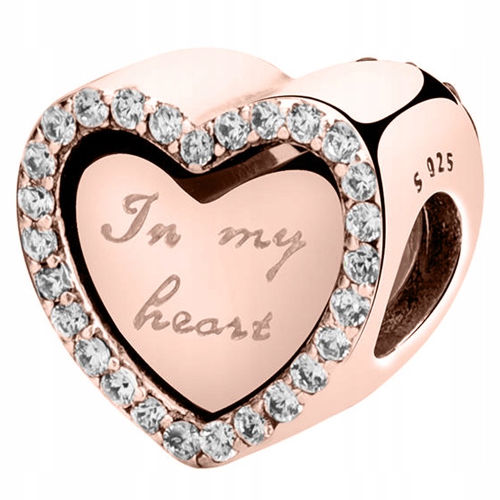 Moduláris Talisman karkötőhöz, Larezo, ezüst, becsült 925 finomság, 750-es (18K) rózsaarany bevonat, szív motívum, méret 0.5 x 0.5 x 0.2 cm, ajándékdobozban, rózsaarany