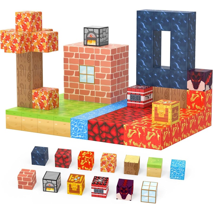 Комплект магнитни строителни блокчета от 100 части, „Направи си сам“ креативна игра, сглобени конструкции с магнити, образователна играчка за деца над 6 години - подарък за момчета и момичета