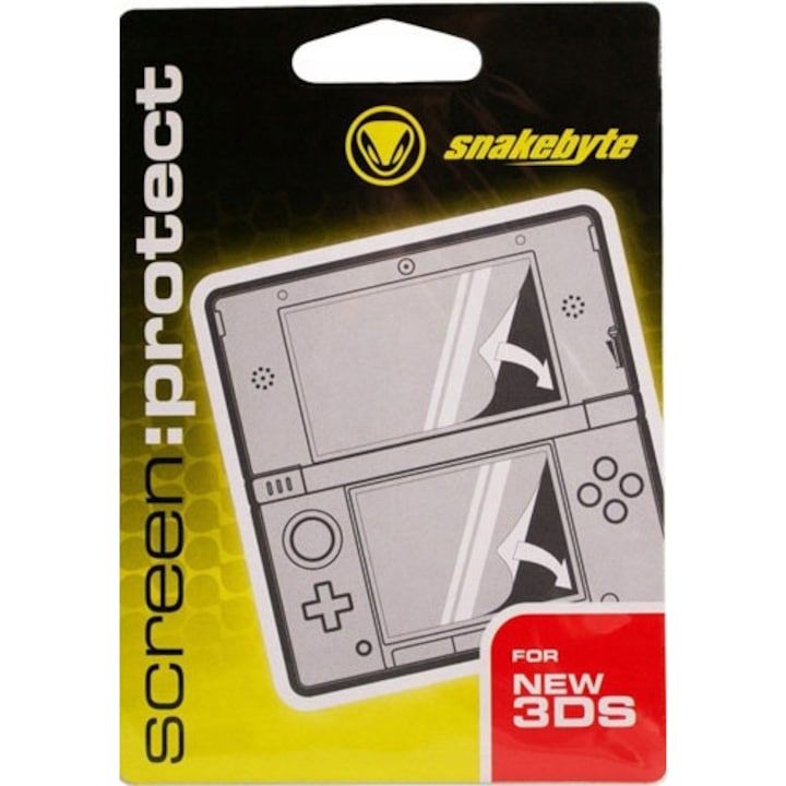 Védőfólia Nintendo 3DS-hez, Snakebyte, Védi a képernyőt a karcolásoktól és sérülésektől, Megakadályozza a tükröződéseket, Ragasztómentes telepítés, Rendkívül tartós, 10,5 cm x 3 cm x 10,5 cm, Átlátszó, 2 darab