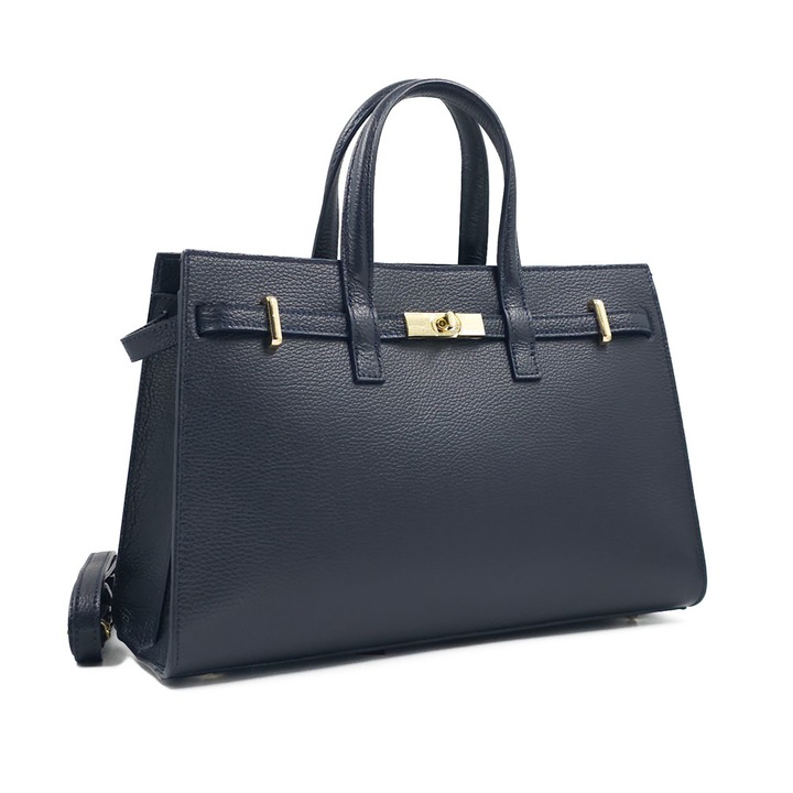 Poseta Piele Celina - Geanta Office din Piele Naturala, Geanta, Gendwqfti, Bleumarin, 37.5x14x24 cm