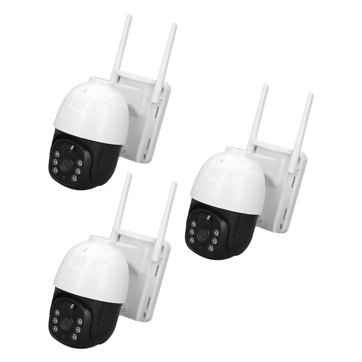 Set 3 x Camera de Supraveghere 4G pentru Exterior, OPTIM SOLUTION, Full HD 1080P / 4MP, Panou Solar Integrat, Night Vision IR, Urmarire Automata a Miscarii, Senzor PIR, Audio Bidirectional, IP65 Waterproof, Autonomie Totala, Control Aplicatie, XEG, Alb