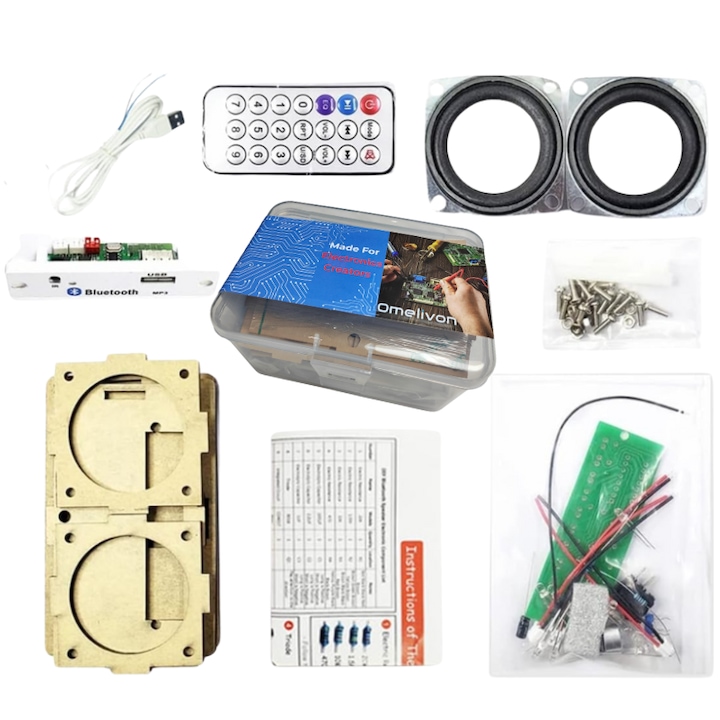 Kit DIY boxa Bluetooth cu carcasa, componente electronice pentru lipit si asamblare, cu ghid inclus, ideal pentru studenti si educatie practica