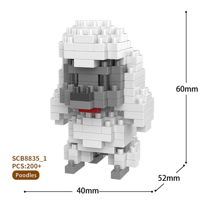 Set de blocuri de constructie in forma de caine, ZUOXIA, 200+ piese, 44x56x48mm, pentru copii si adulti